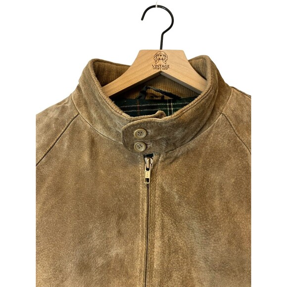Men's Vintage Crew Tan Pig Suede Leather Plaid Lined Bomber Jacket Size 46 - Picture 7 of 16